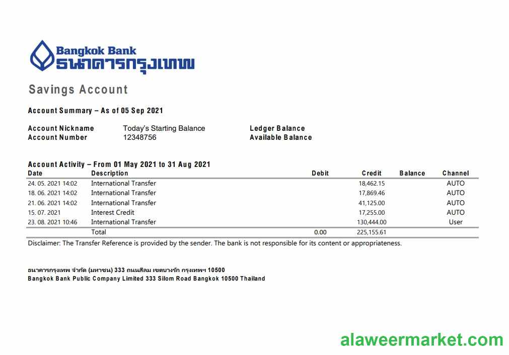 Thailand Bangkok bank statement easy to fill template in Excel and PDF format
